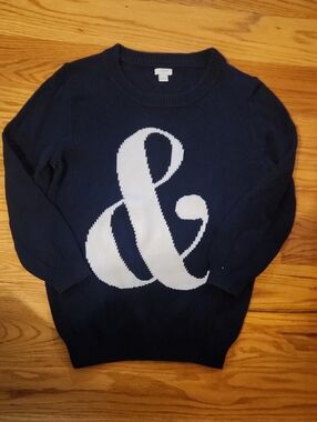 J. Crew Navy Blue Crewneck Sweater with White Ampersand Motif